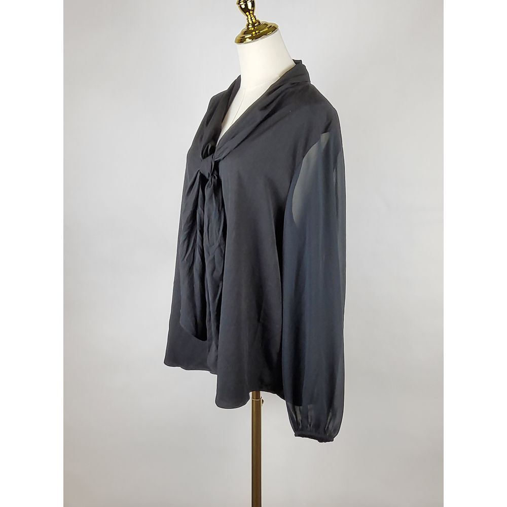 bar III Top Womens XXL Black Tie-Neck Sheer Long Sleeve Career Blouse Casual NWT - Picture 3 of 8